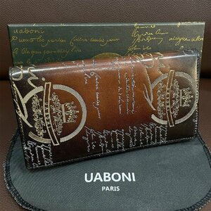 高級 定価17万 特注限定品◆UABONI*ユアボニ*幻のパティーヌ*二つ折り 長財布*EU製◆カリグラフィー ゴールデン 手染 カーフスキン 本革