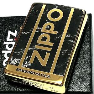 ZIPPO かっこいい 大理石 Logo Marble ジッポ ライター ロゴ ゴールド＆ブラック 金タンク 彫刻 両面加工 金黒 おしゃれ メンズ ギフト