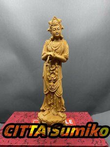 高品質 持珠観音 観音菩薩 置物 供養品 極上品 木彫仏像 仏教工芸品　20CM