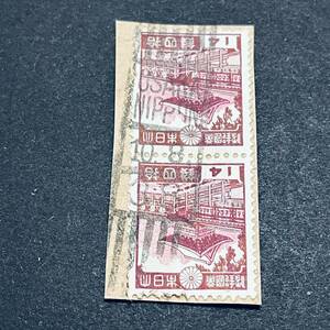 一次昭和切手 欧文美印使用済 春日大社14銭ペア 欧文ローラー印　OSAKA NIPPON 1938年