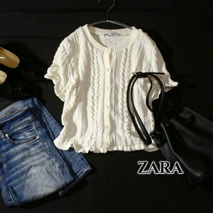 美品 ザラ ZARA 立体レース ストレッチニット カーディガン M 春 夏 24D04