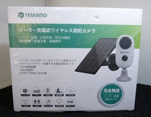 ◇未使用保管品　YESKAMO　ソーラー充電式ワイヤレス防犯カメラ　完全無線　10ｍ暗視距離　双方向音声　取付簡単　ＵＳＢ充電　配線不要◇