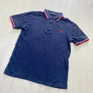 3922☆ FRED PERRY フレッドペリー トップス 半袖ポロシャツ 半袖カットソー イギリス製 メンズ 36 ネイビー