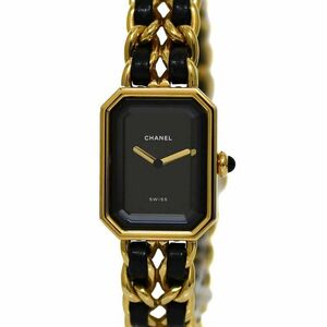 シャネル 腕時計 プルミエール ゴールド ブラック H0001 美品 レディース 時計 Ｌサイズ SS レザー 中古