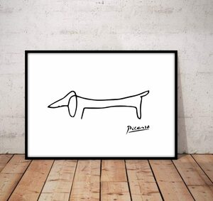 【模写】 新品 A4サイズ 絵画 アート 絵 アートポスター アートパネル ピカソ 額装付き アートフレーム 犬の絵 犬