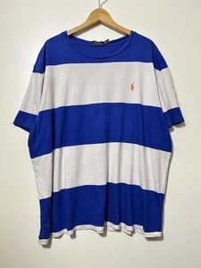 ● POLO RALPH LAUREN 太ボーダー 半袖 コットン Tシャツ XXL TTG 白 ホワイト 青 ブルー オレンジポニー刺繍 大きいサイズ