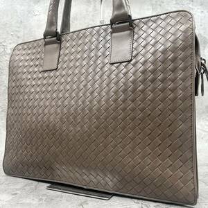 極美品● BOTTEGA VENETA ボッテガヴェネタ ビジネスバッグ イントレチャート ブリーフケース レザー ブラウン メンズ 3室 A4可 本革