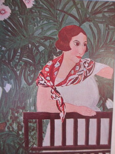  佛蘭西(フランス)日本開催　紅の襟巻きをする女　デシヤン１９２５年戦前美術絵葉書 No646