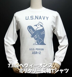 極厚 スーパーヘビーウェイト メンズ 長袖 Tシャツ XXL ミリタリー 米海軍ペンギン USS.PENGUIN ホワイト 白