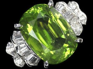 GR11477T【1円～】新品【RK宝石】《Peridot》極上ペリドット 特大7.62ct!! 極上ダイヤモンド 総計0.5ct Pt900 高級リング ダイヤ