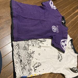 TKSAPKIDキッズ半袖Tシャツ2枚セット130和柄歌舞伎祭り親分いたずら者紫白獅子波プリント子供