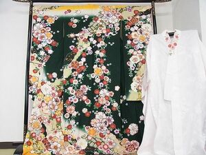 平和屋2■極上　振袖　長襦袢(無双仕立て・半衿刺繍)セット　駒刺繍　枝垂れ桜　舞蝶花丸文　暈し染　金彩　銀通し地　逸品　DAAB8224ps