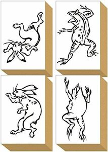 49 スタンプ かわいい はんこ 木製 ゴム印 セット 鳥獣戯画 おもしろ文具 蛙 カエル 兎 うさぎ 付箋 カード 日本製 プレ