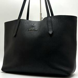 1円〜【A4収納/美品 】定価10万 COACH コーチ ビジネス トートバッグ メンズ 肩掛け ショルダー PC収納 大容量 オールレザー ブラック 黒