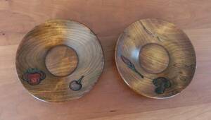 レトロポップ 木彫彫刻 茶托 木製無垢 工芸 茶たく2枚 