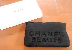 ●7 未使用 非売品 シャネル 黒 コットン 大きめ ポーチ CHANEL BEAUTE 箱あり 化粧ポーチ タブレット入れ 小物入れ 柔らかい コスメ 大判