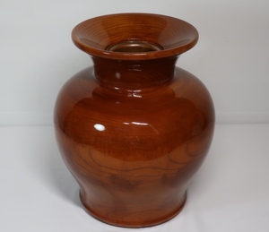 送料無料 木工花瓶 ケヤキ 壷花瓶 天然木 銅落とし ウッドターニング（木工旋盤）