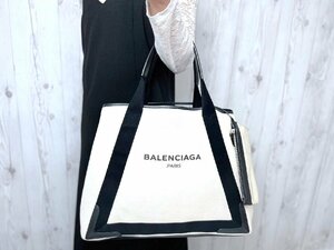 極美品 BALENCIAGA バレンシアガ ネイビーカバスM トートバッグ ショルダー バッグ キャンバス×レザー ナチュラル×黒 A4可 メンズ 70902