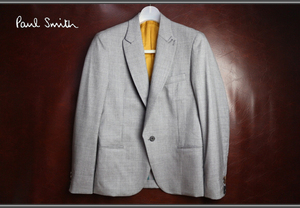 新品ポールスミス羊毛一つ釦デザインジャケットL灰定価58800円