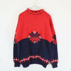 SALE/ 90年代 GAP ギャップ ノルディック柄 ニット セーター ロールネック ネイビー レッド (メンズ M) 中古 古着 N5238