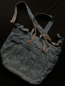 【傑作】美品 RRL HICKORY BRAND PRINT BAG ダブルアールエル ストライプ 抜染 インディゴ ヒッコリー ストライプ トート バッグ