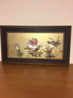 豪華風 額装シエル貝細工【華季花景】図