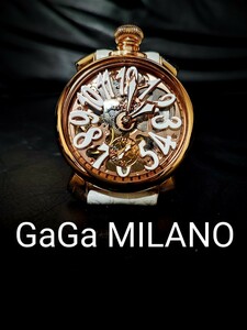 良品 ガガミラノ 腕時計 スケルトン GaGa MILANO マニュアーレ 手巻き 懐中時計 アンティーク スケルトン文字盤 ゴールド ￥275,000円 金