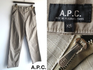 90sビンテージ フランス製 A.P.C. アーペーセー ririジップ リップストップコットン ワイドワークパンツ ミリタリーパンツ XS W76㎝ カーキ