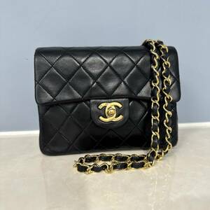 23 1円 CHANEL シャネル ミニマトラッセ ラムスキン チェーンショルダーバッグ ターンロック ブラック レディース ヴィンテージ