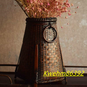 民芸職人手作り 花かご 自然竹の編み上げ 花瓶 生け花