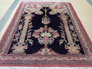 即決　ペルシャ絨毯　シルク　アンティーク　カーペット　マット　ラグ　イラン　クム　北欧　ギャッベ　トルコ　ヘレケ　絨毯　