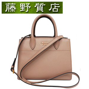 （美品）プラダ PRADA 2way ハンドバック ショルダー サフィアーノレザー ベージュ × ボルドー 1BA050 8142