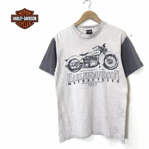 A2294-N◆old◆90s Harley Davidson ハーレーダビッドソン 半袖Tシャツ カットソー シングルステッチ◆sizeM アイボリー グレー コットン