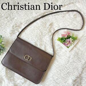 【訳あり】クリスチャンディオール　ショルダーバッグ　サコッシュ　ダークブラウン　Christian Dior ヴィンテージ OLD レザー CDロゴ金具