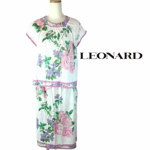 j181 LEONARD レオナール セットアップ トップス スカート 花柄 フラワー コットン 100% LL レディース 正規品 Tシャツ タイトスカート