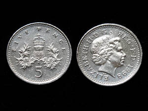 【イギリス】 1998年 5 ペンス　白銅貨　エリザベス2世女王　スコットランド　アザミ