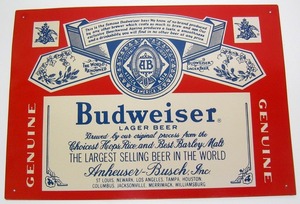 Budweiser バドワイザー ホーロー看板 プレート ヴィンテージ 当時物 アンティーク装飾 ブリキ看板 売り切り