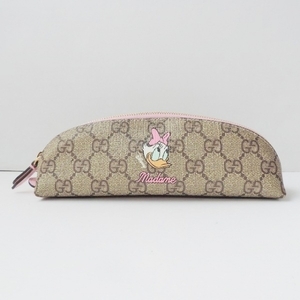 グッチ GUCCI ペンケース 662129 GGプラス・GGスプリーム PVC(塩化ビニール)×レザー ベージュ×ライトピンク デイジーダック/Disneyコラボ