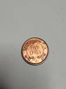 ★ウガンダ　5セント銅貨　1966年