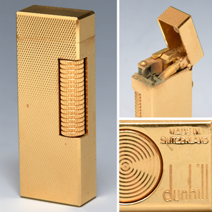 ダンヒル dunhill ローラーガスライター ゴールド系 専用ケース しおり ダンヒルライター 喫煙グッズ ライター 　　z6554a