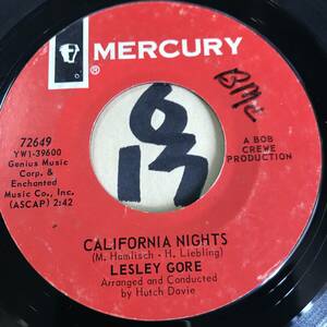 試聴 ソフトロック・クラシック LESLEY GORE CALIFORNIA NIGHTS 両面EX+ 制作はハッチ・デイヴィー