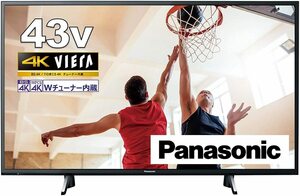 パナソニック 43V型液晶テレビ 4Kダブルチューナー内蔵 TH-43GX755　無線LAN/ブラウザ機能/VOD搭載/2画面分割 引取可