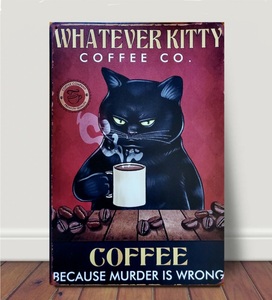 ブリキ看板　HANAKO　レトロ　猫カフェ　猫の看板　E4　黒猫　コーヒー　ウェルカムボード