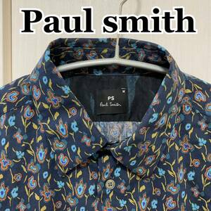 PaulSmith ポールスミス 花柄シャツ　フラワープリント　リバティ　ネイビー　Mサイズ　長袖シャツ