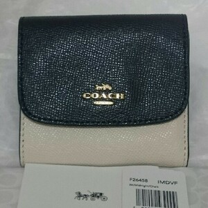 ☆COACH 新品 3つ折り 財布☆コーチ F26458 白 紺 正規品