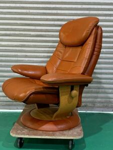 ◆GC23 回転肘掛け椅子 Chitano レザー貼り リクライニングソファー サイズ(約) 幅83×奥行80×高さ97cm 座面までの高さ38cm◆T
