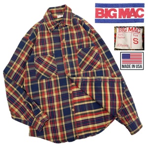 【B2729】【希少】【70年代】BIGMAC ビッグマック 長袖シャツ ネルシャツ タータンチェック ビンテージ 70s USA製 サイズS