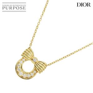 クリスチャン ディオール Christian Dior ダイヤ ネックレス 40cm K18 YG イエローゴールド 750 リボン Diamond Necklace 90229701