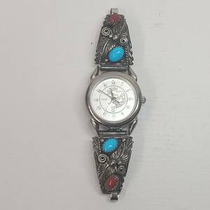 1808【稼働品】ココペリ スターリングシルバー インディアンジュエリー Navajo ナバホ族 装飾 レディース バングル ウォッチ 腕時計