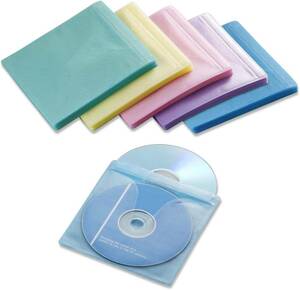 サンワダイレクト CD・DVD用不織布ケース 両面収納 100枚 5色ミックス インデックスカード付 200-FCD008MX